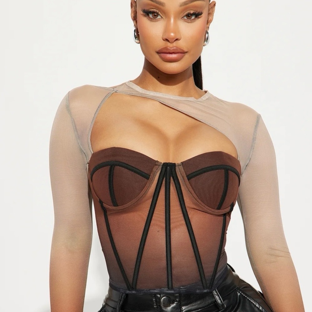 Fashion Nova Brown Sheer Corset Top